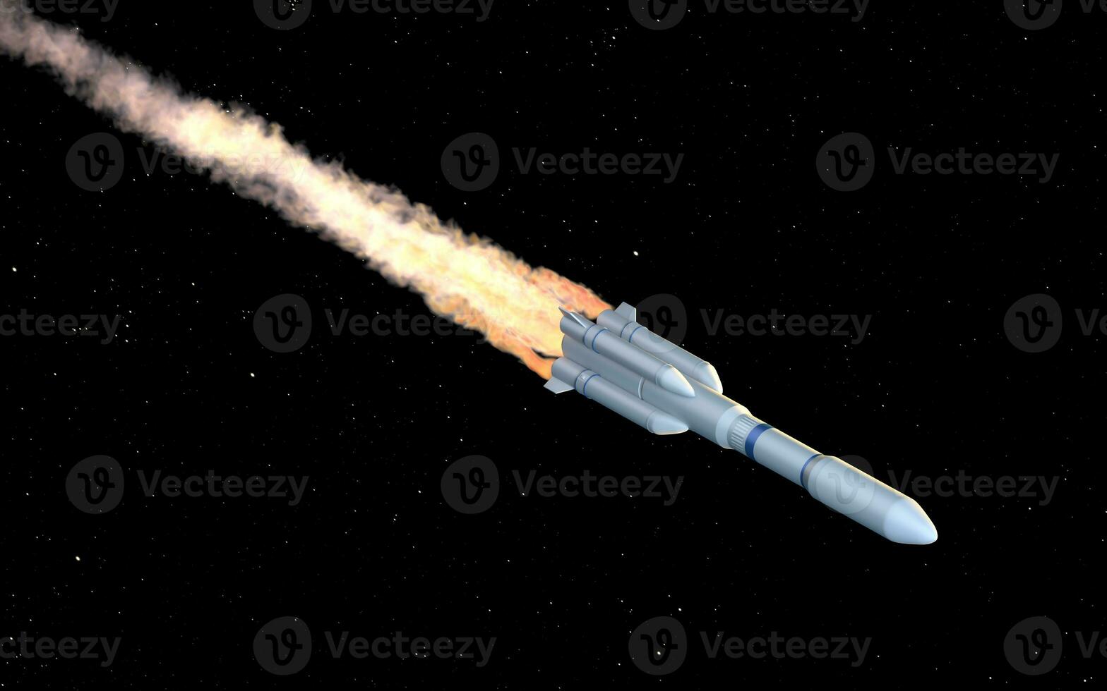 Rocket in the space, 3d rendering. photo