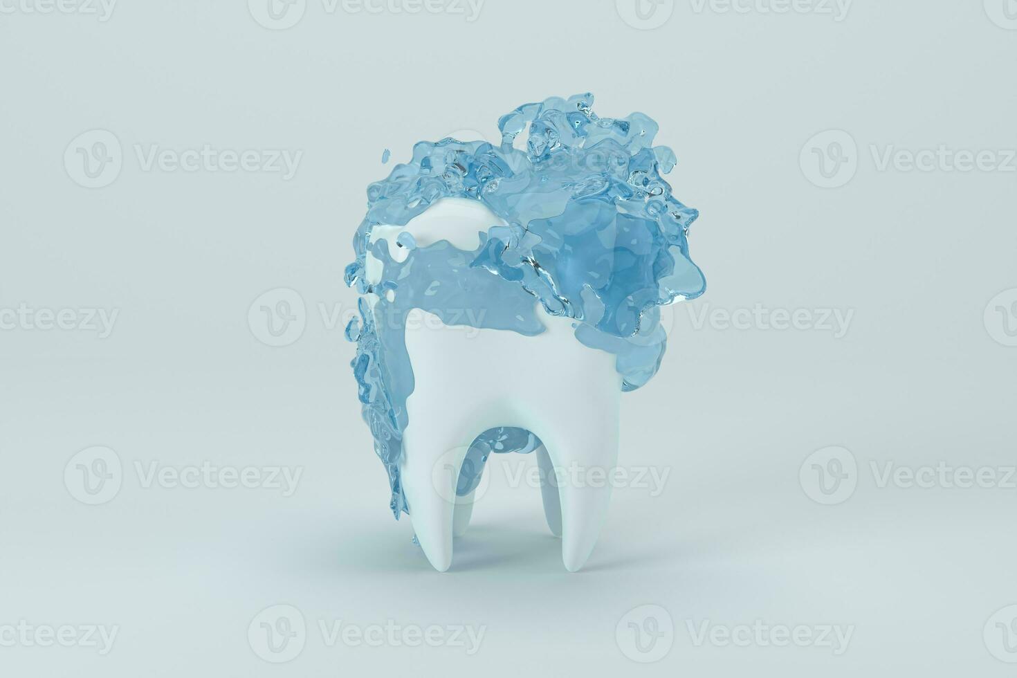 White tooth with blue liquid on it, 3d rendering. photo