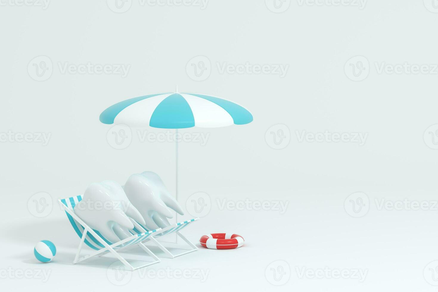 Cartoon tooth on holiday, tooth care concept, 3d rendering. photo