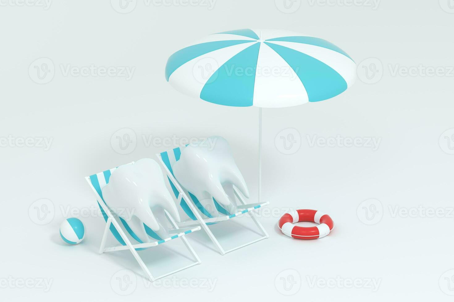 Cartoon tooth on holiday, tooth care concept, 3d rendering. photo