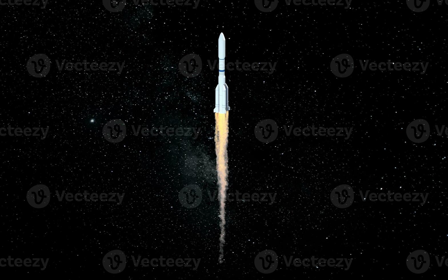 Rocket in the space, 3d rendering. photo