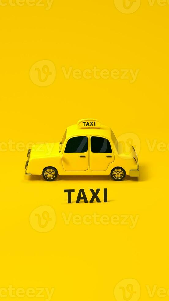 Mini 3D taxi, mini car with yellow color, 3d rendering. photo