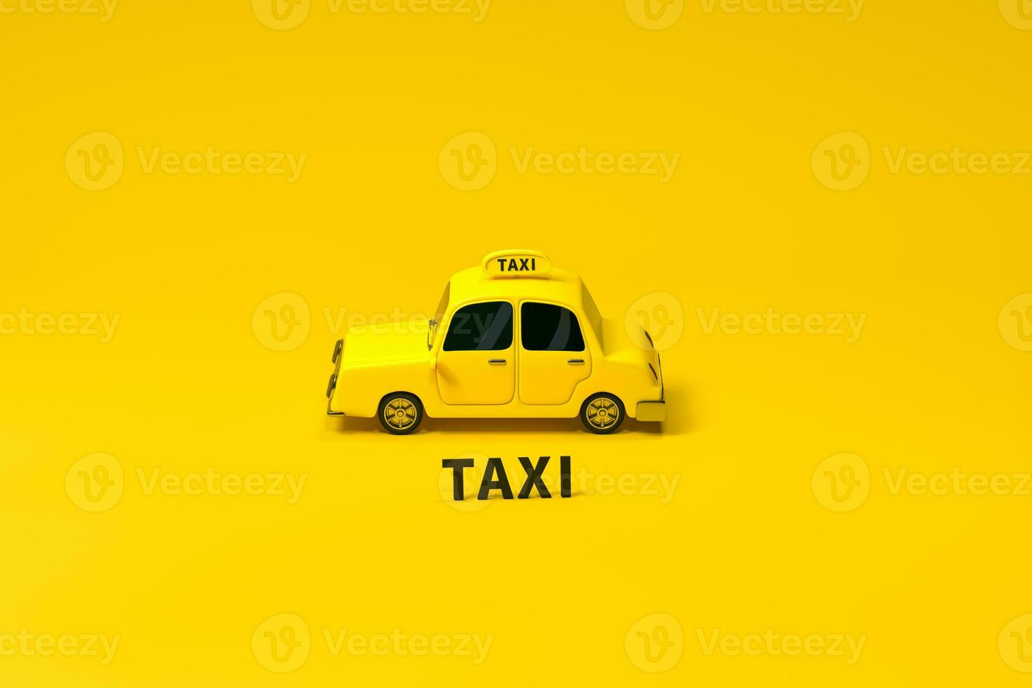 Mini 3D taxi, mini car with yellow color, 3d rendering. photo