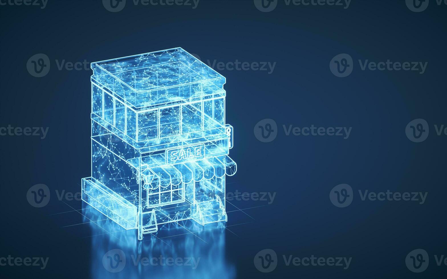 A supermarket with blue background, 3d rendering. photo