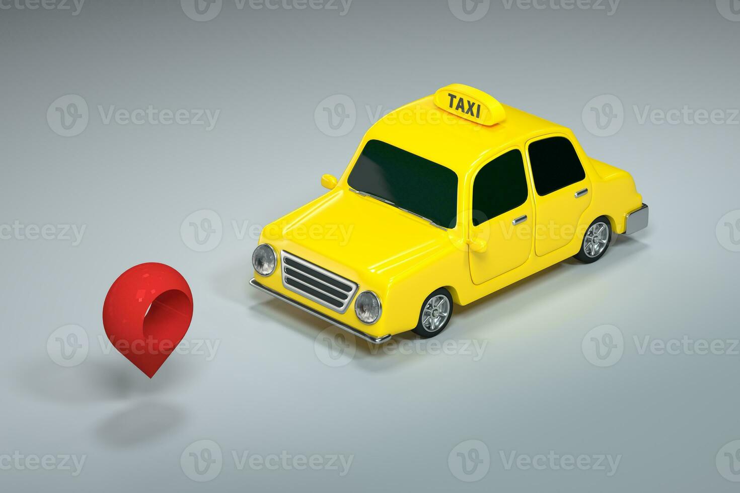 Mini 3D taxi, mini car with yellow color, 3d rendering. photo