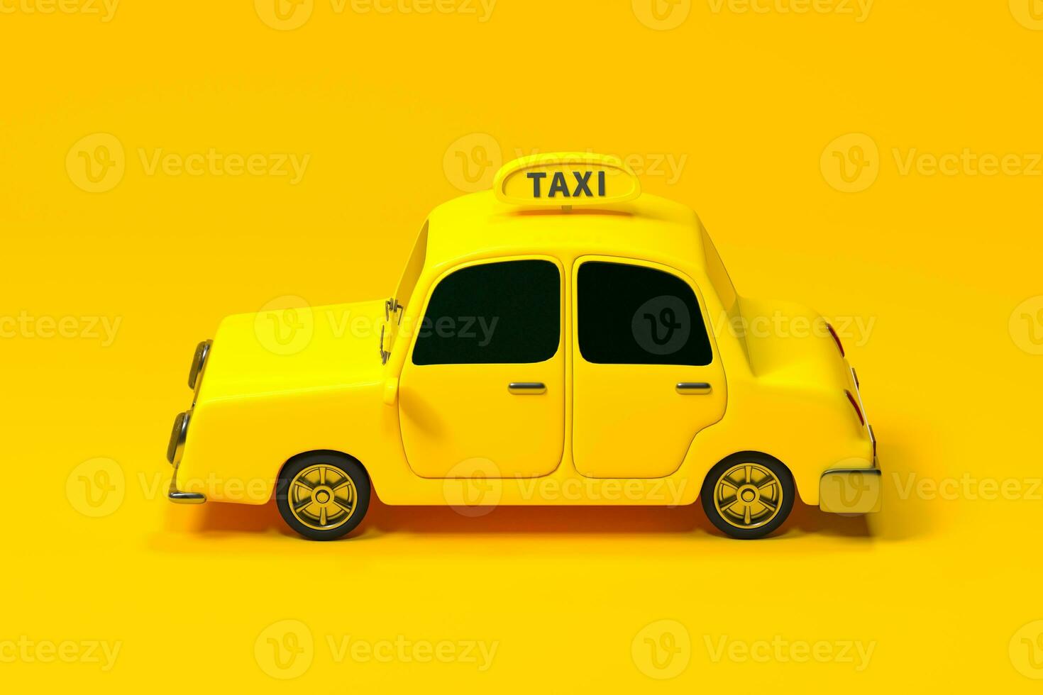 Mini 3D taxi, mini car with yellow color, 3d rendering. photo