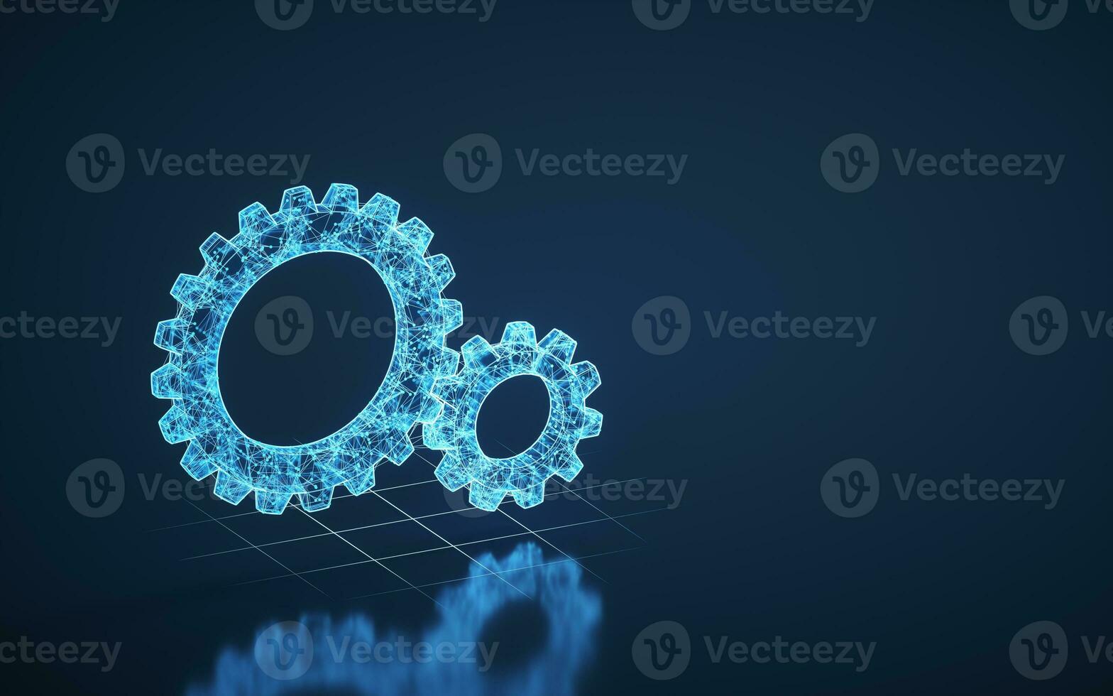 Meshing mechanical gears, metallic parts, 3d rendering. photo