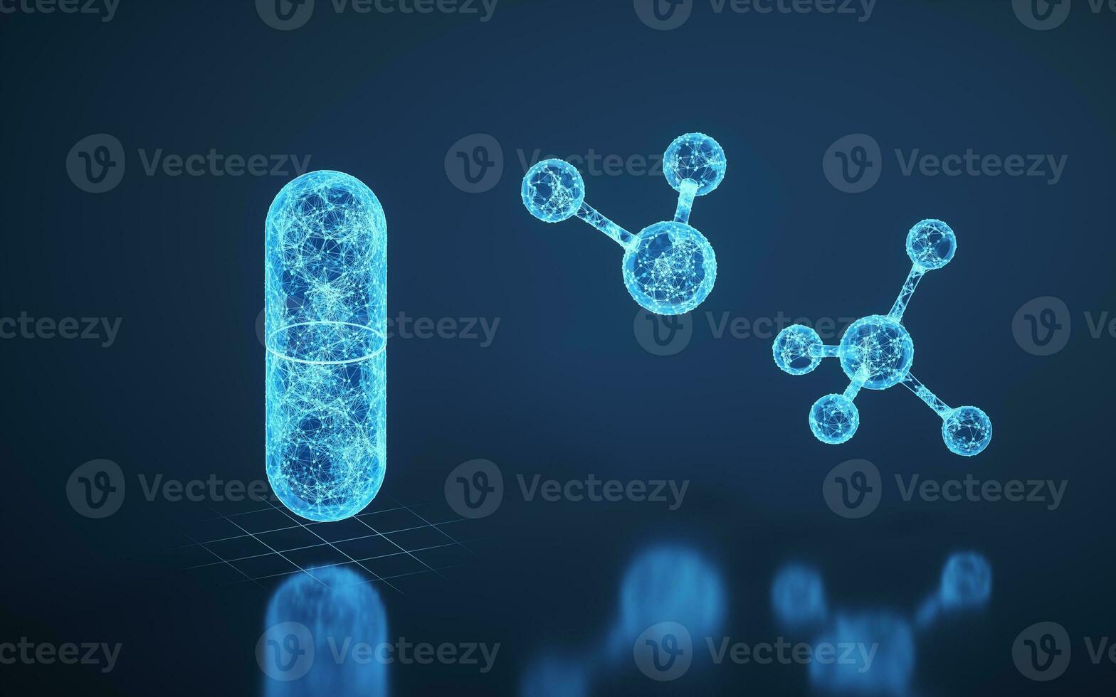 Drugs and molecules with blue background, 3d rendering. photo