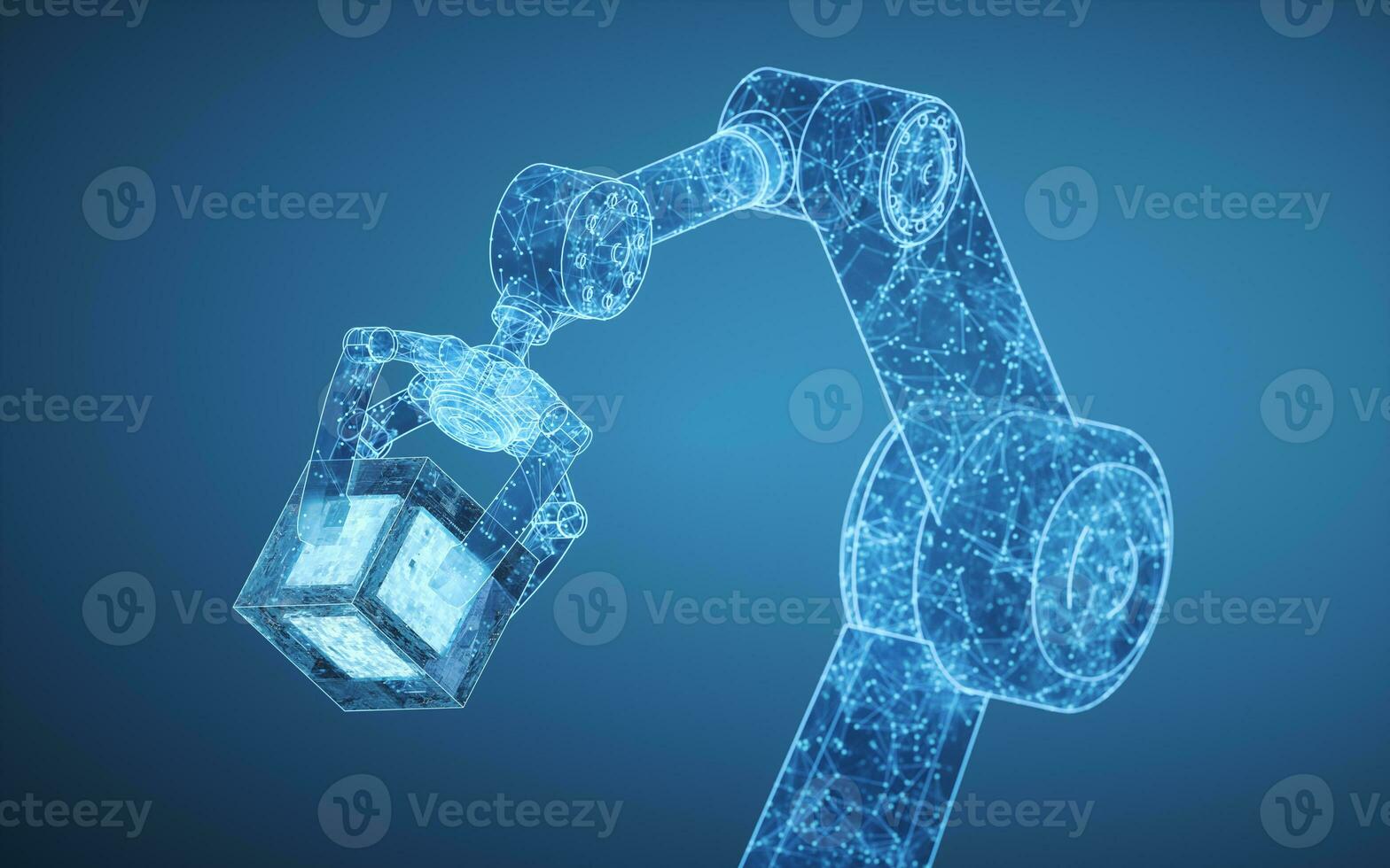 Robotic arm with blue background, 3d rendering. photo