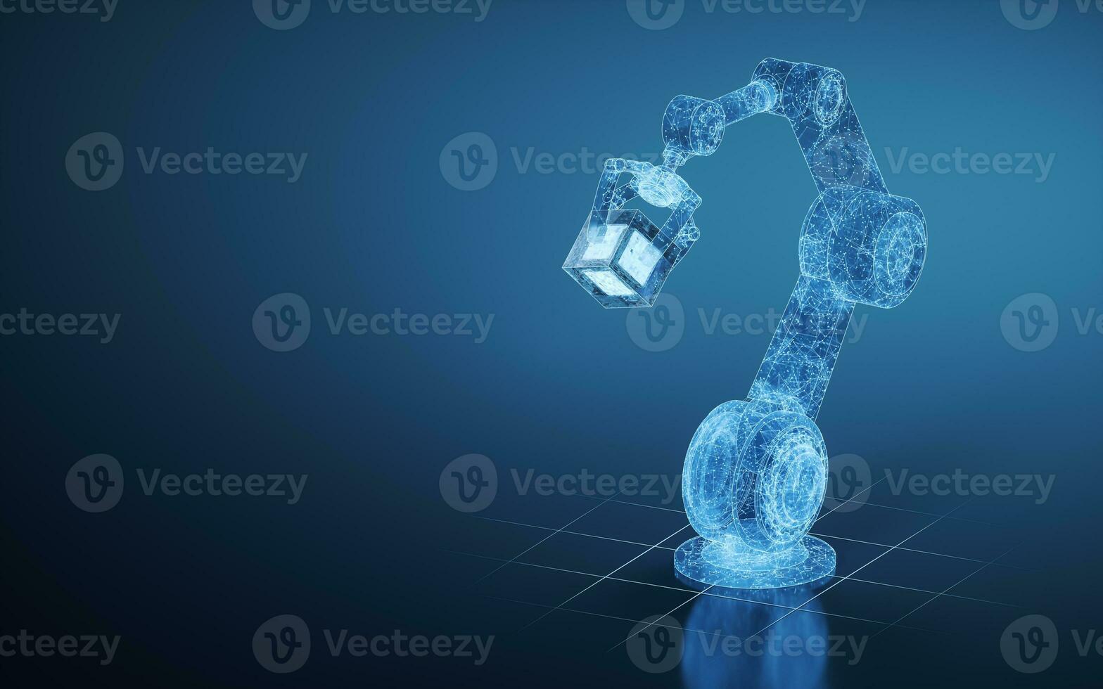 Robotic arm with blue background, 3d rendering. photo