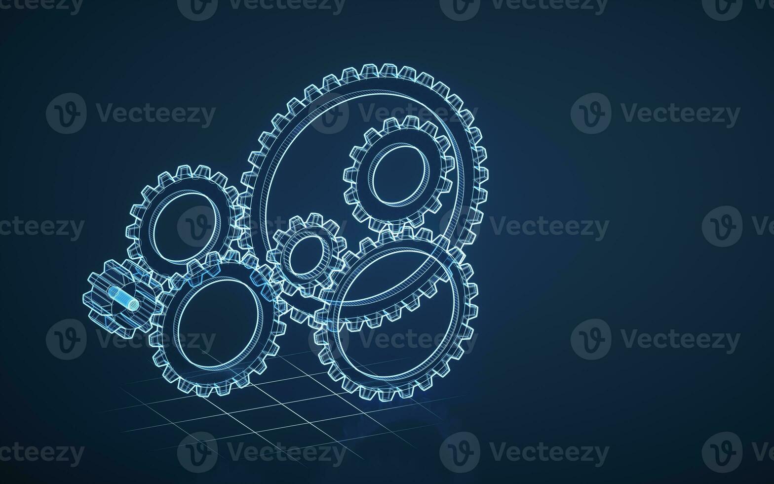 Meshing mechanical gears, metallic parts, 3d rendering. photo