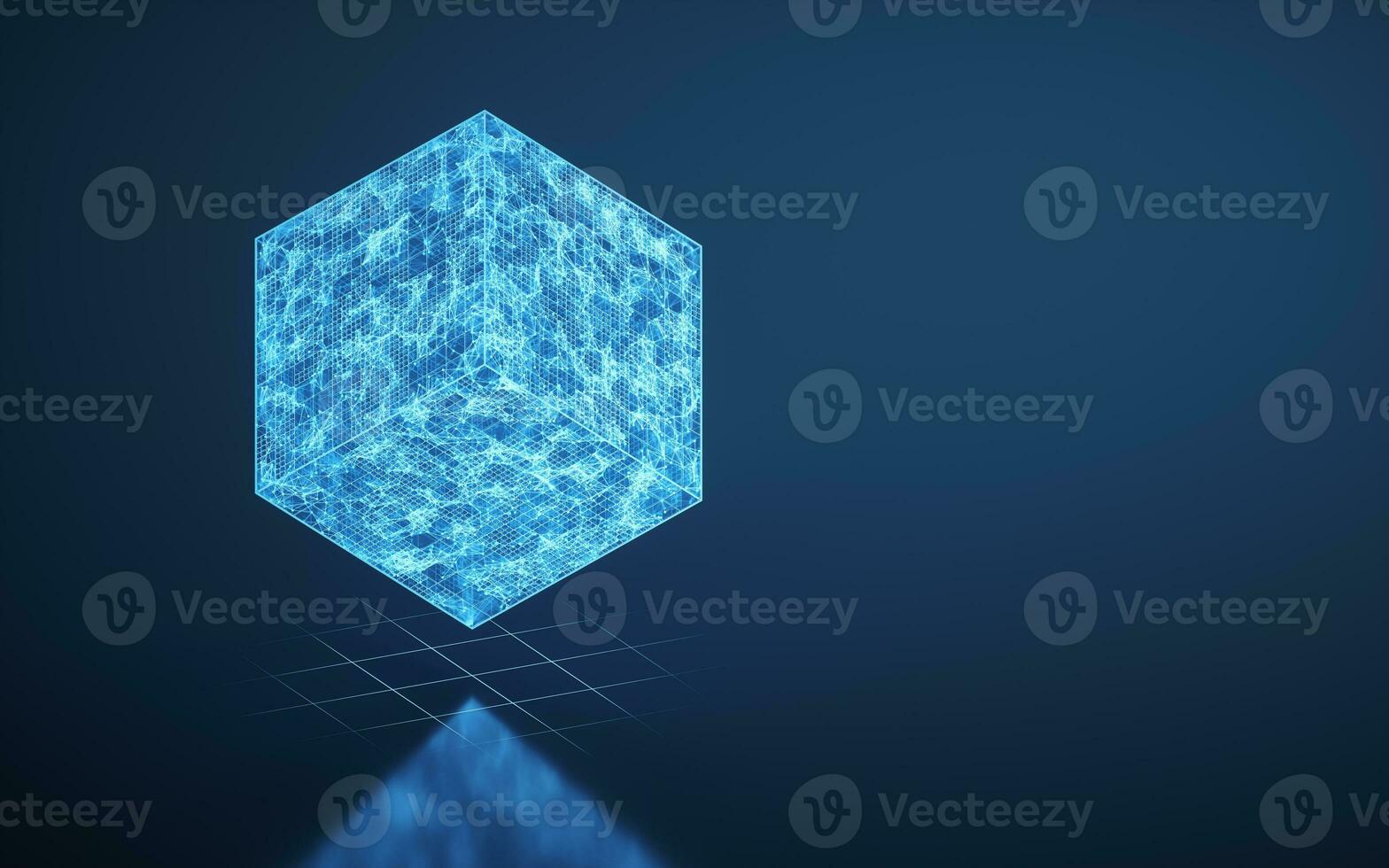 Cube and blue glowing lines, 3d rendering. photo