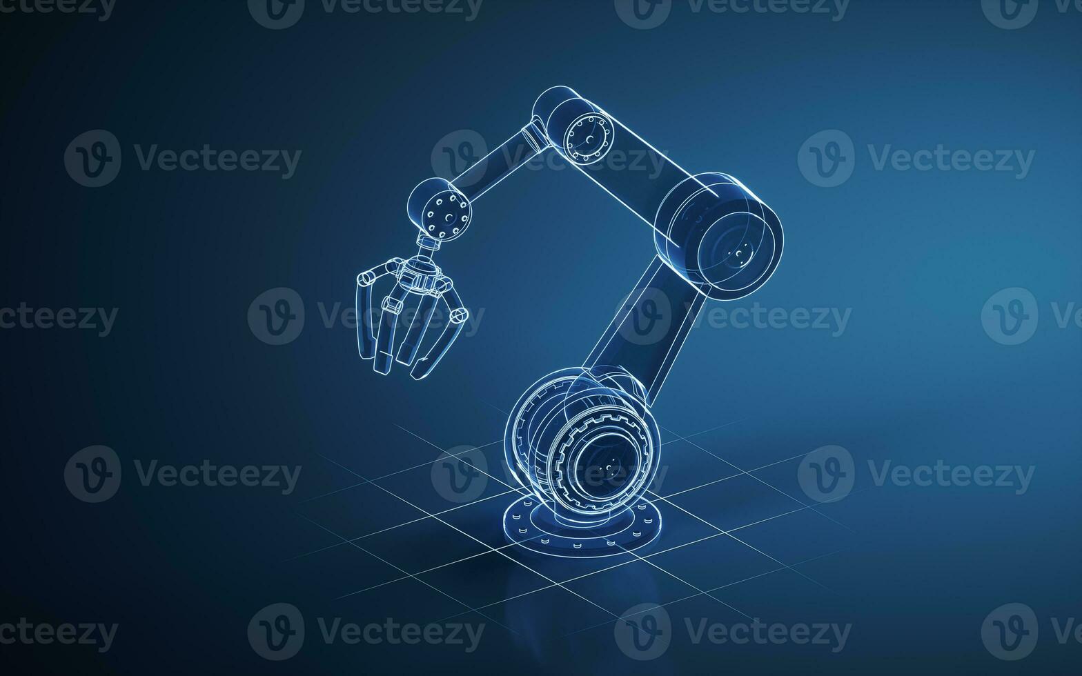 Robotic arm with blue background, 3d rendering. photo