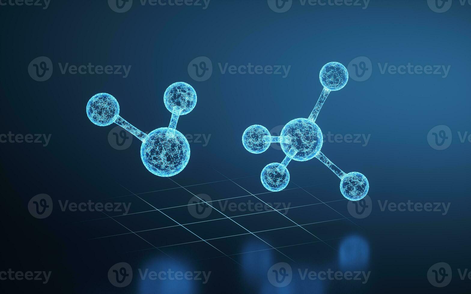 el azul líneas y brillante moléculas, 3d representación. foto