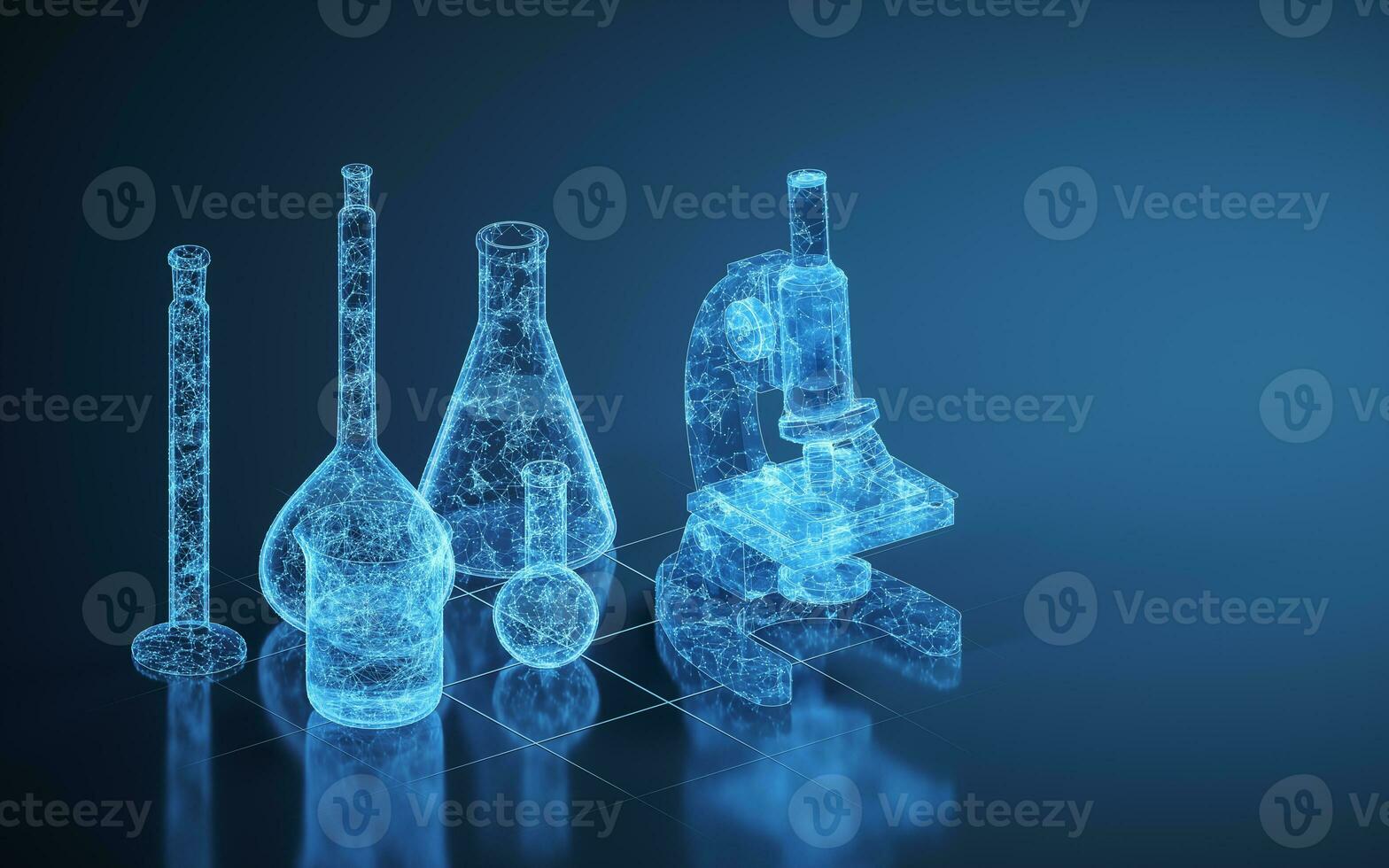 Chemistry glassware with dark background, 3d rendering. photo