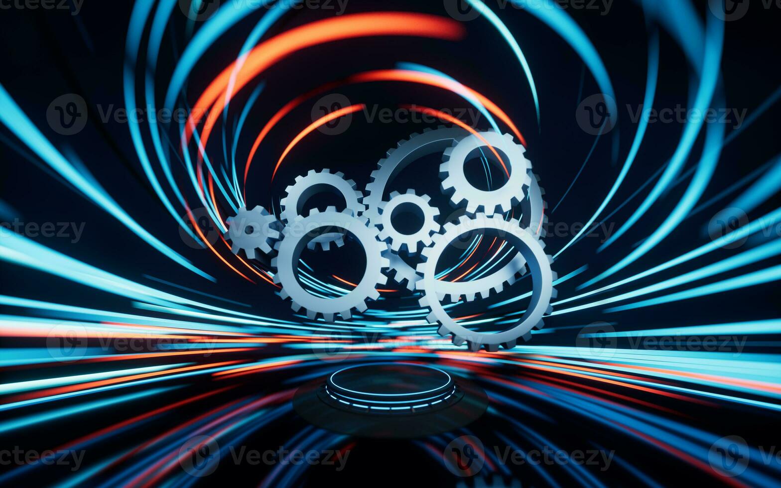 Mechanical gears belt with spin lines effect background, 3d rendering. photo