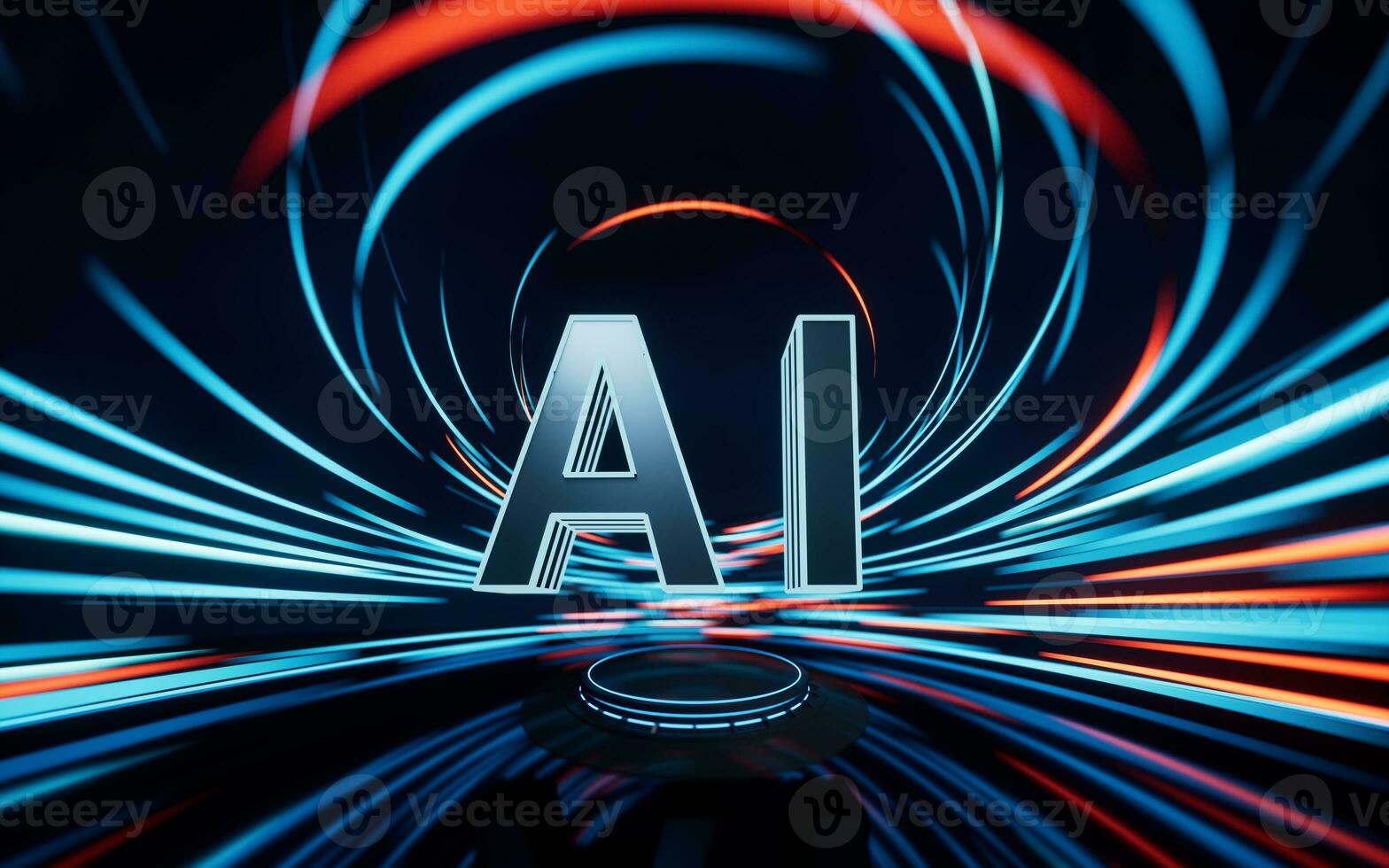 AI concept with spin lines effect background, 3d rendering. photo