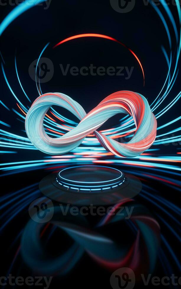 Mobius belt with spin lines effect background, 3d rendering. photo