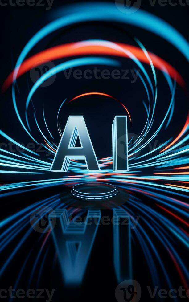 AI concept with spin lines effect background, 3d rendering. photo