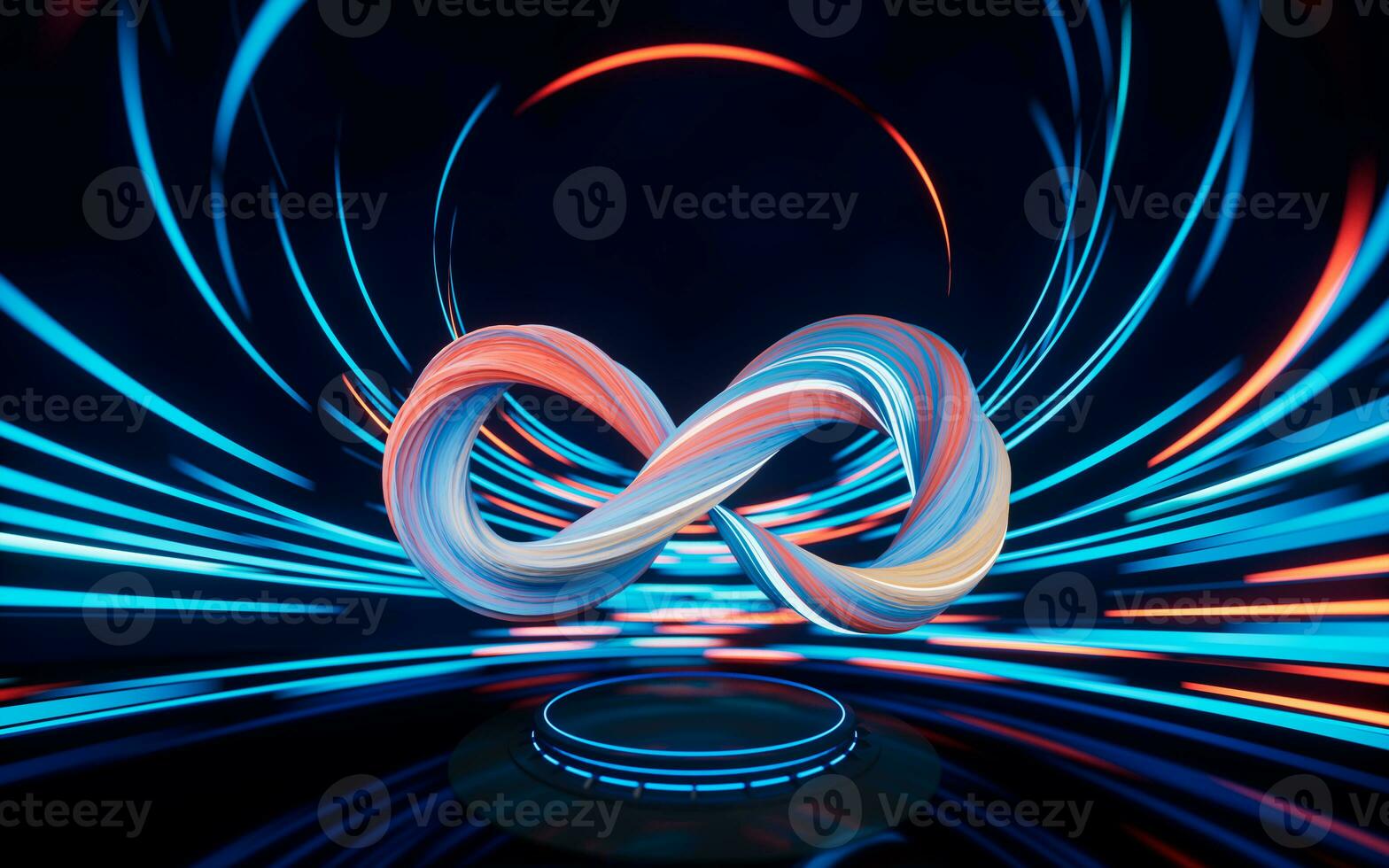 Mobius belt with spin lines effect background, 3d rendering. photo