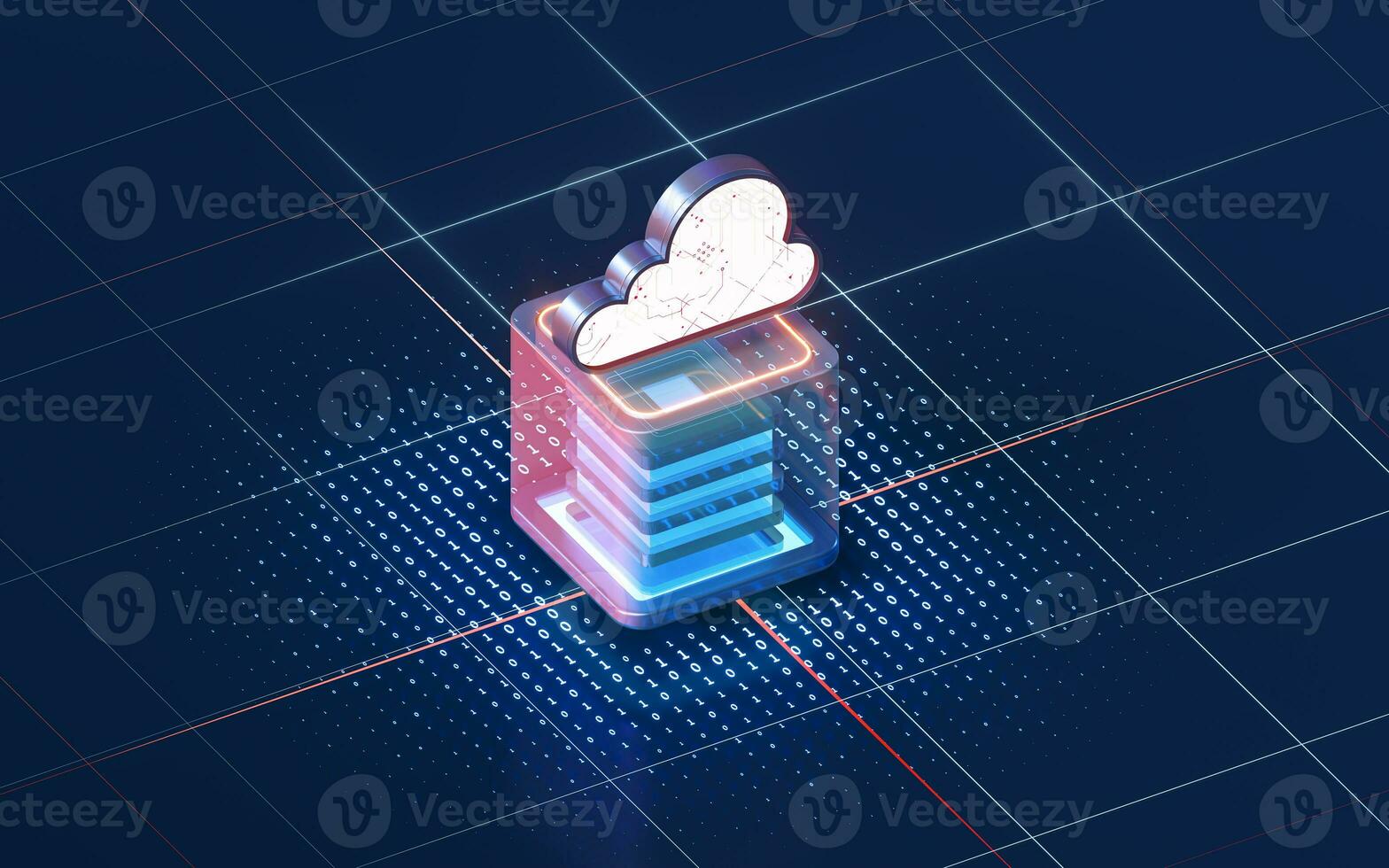 Cloud computing and cube with dark background, 3d rendering. photo