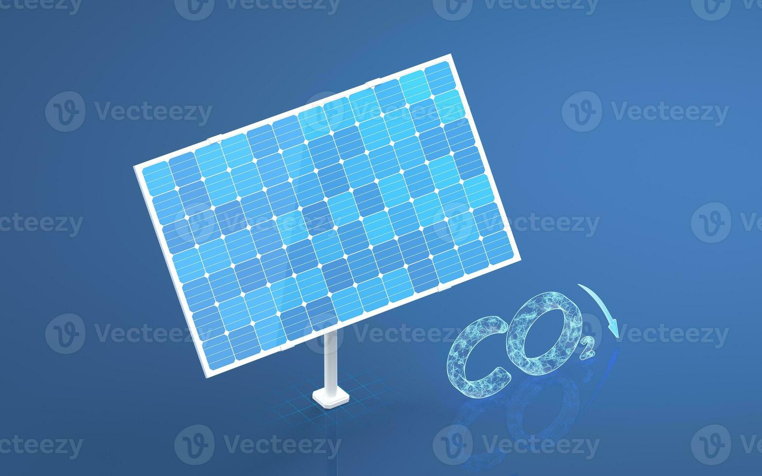 Solar panel, solar energy and carbon dioxide , 3d rendering. photo