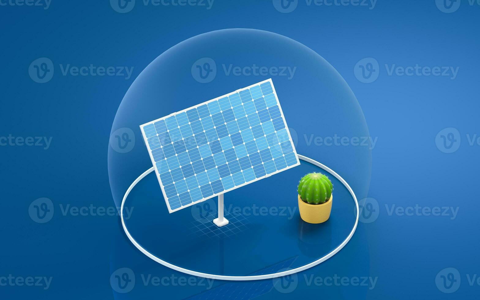 Solar panel and cactus, 3d rendering. photo