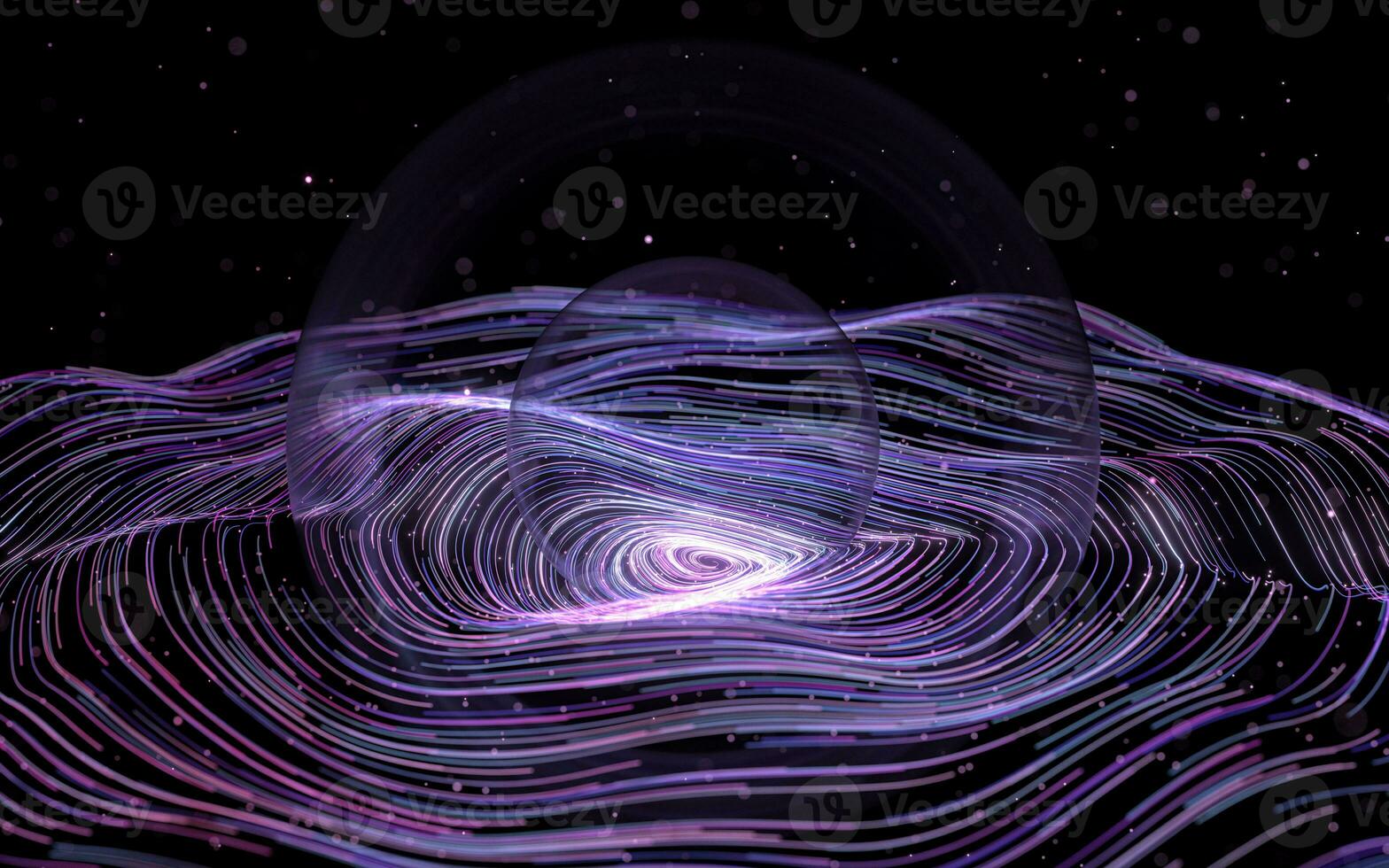 Purple curve lines vortex with huge bubble, 3d rendering. photo