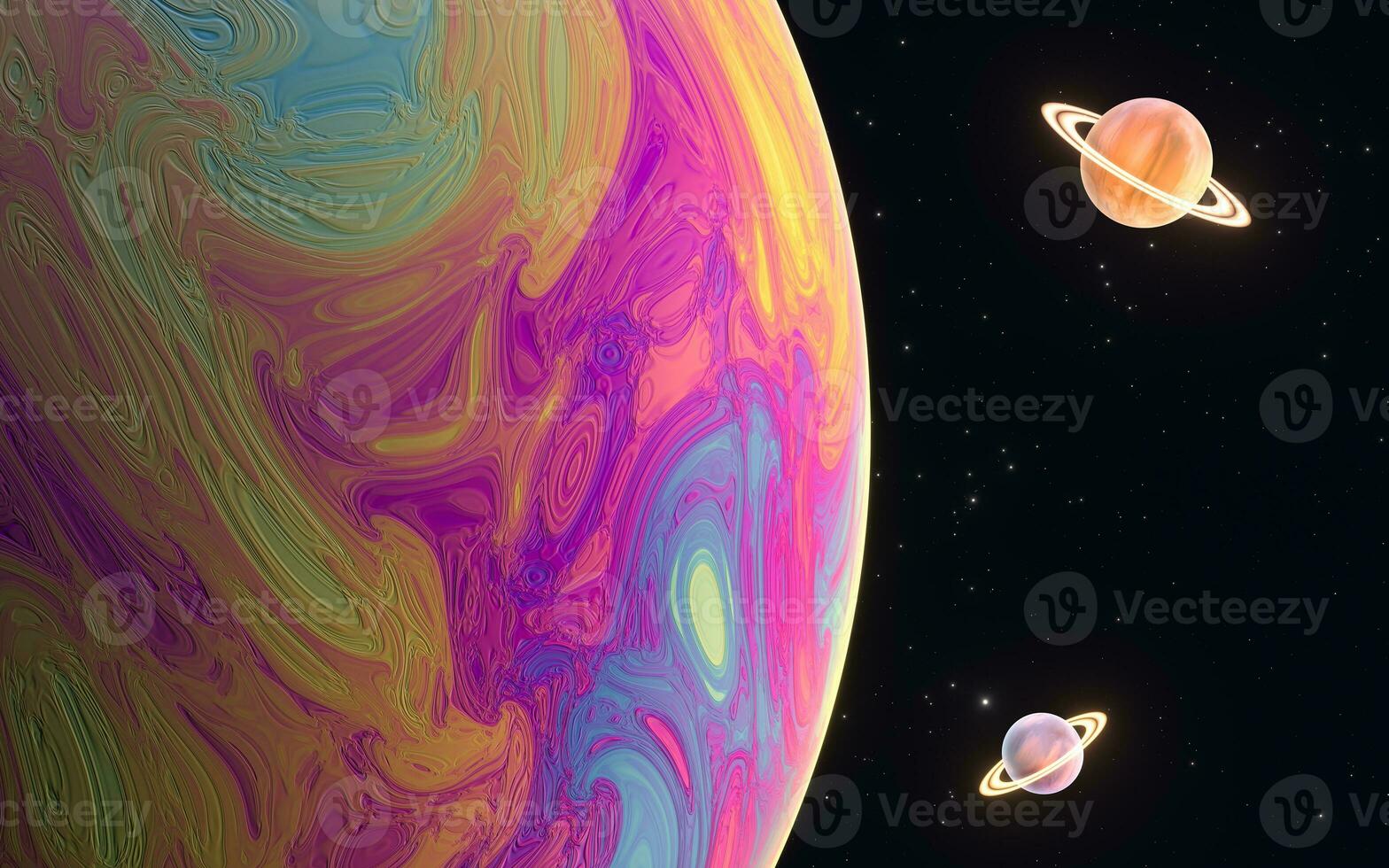 Colorful planet with black background, 3d rendering. photo