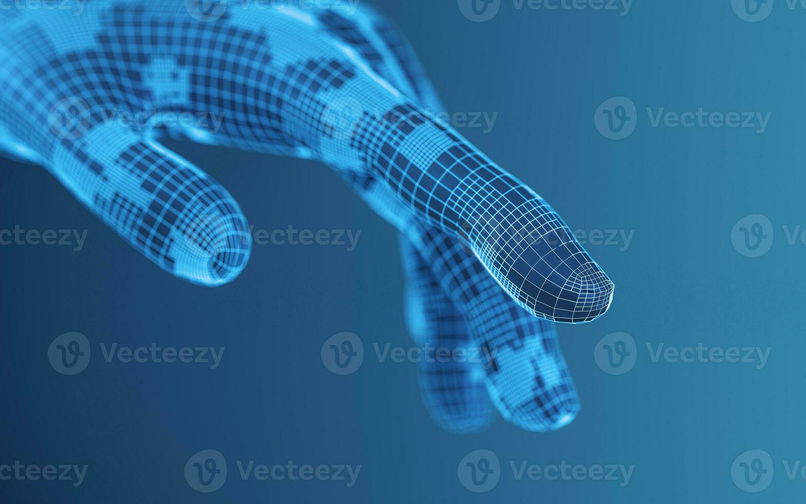 A virtual digital hand with blue background, 3d rendering. photo