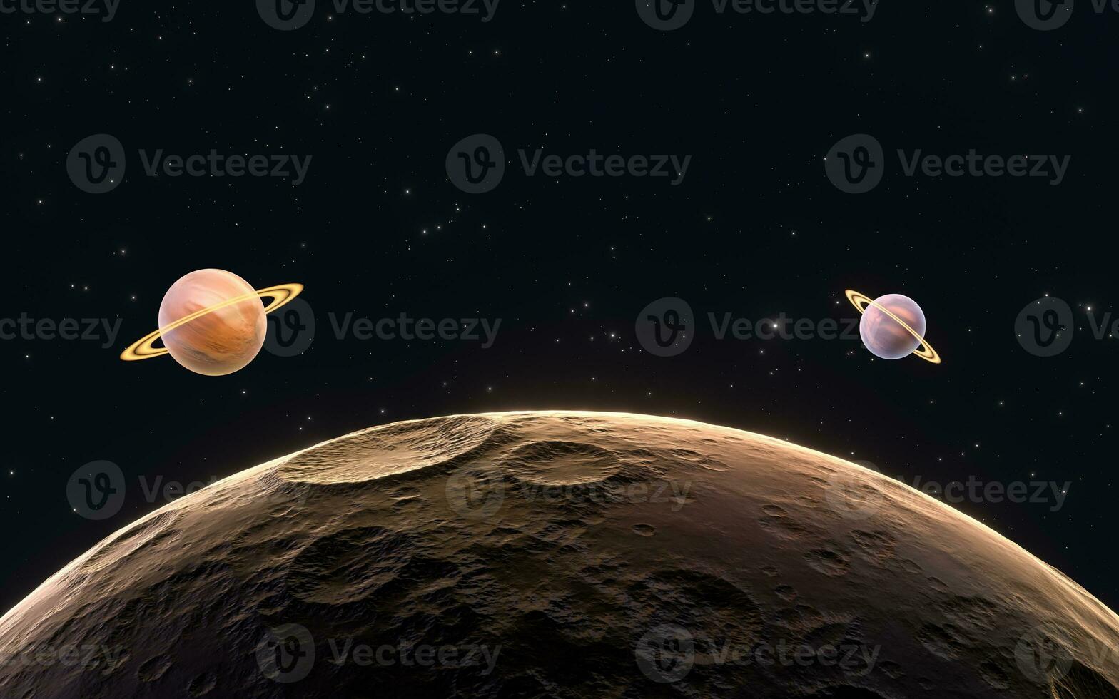 Planets with starry background, 3d rendering. photo