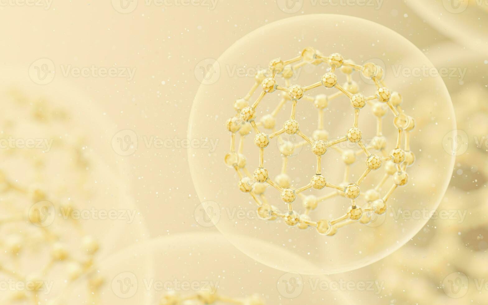 Cell structure with golden background, 3d rendering. photo