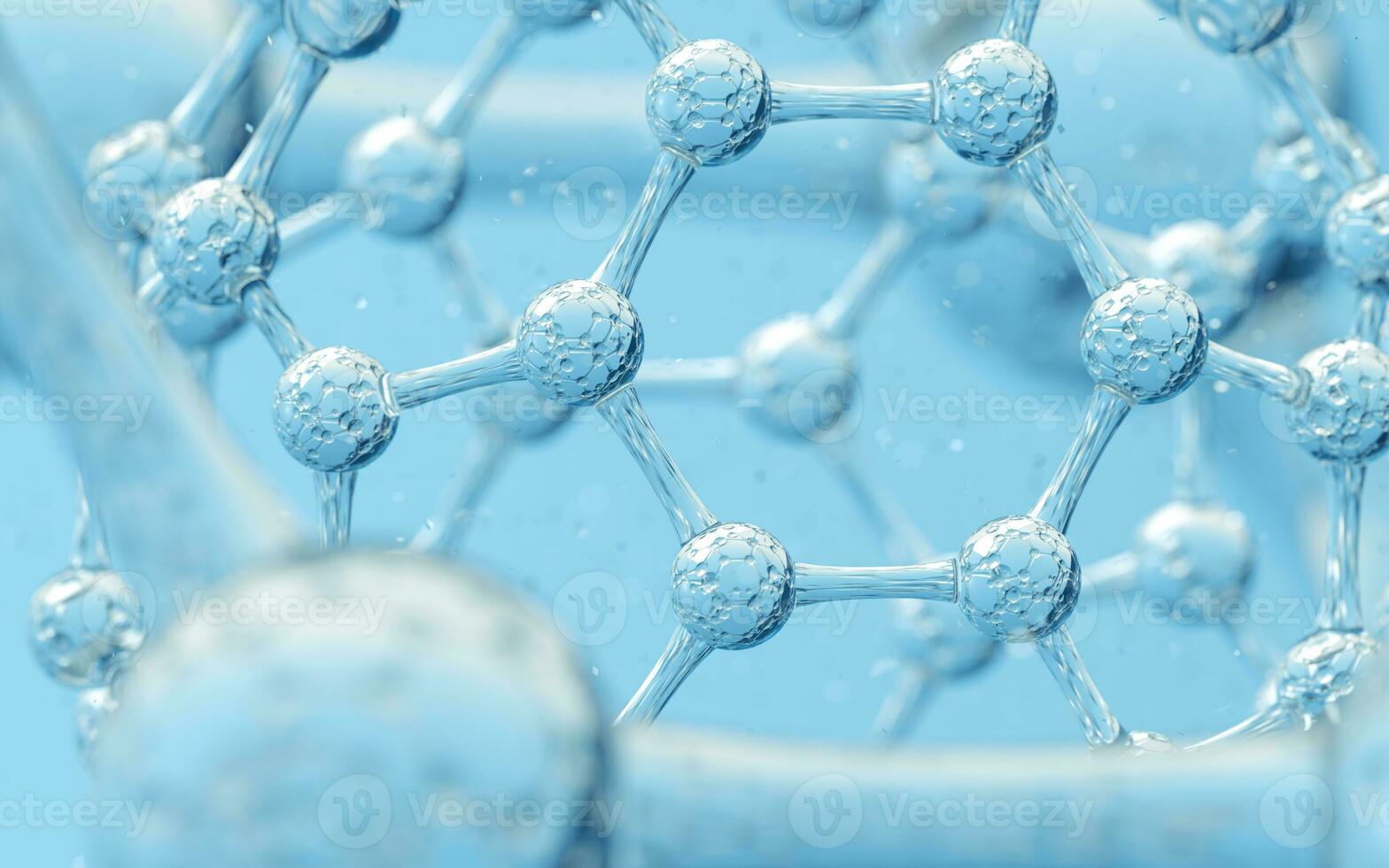 Chemical molecule with blue background, 3d rendering. photo