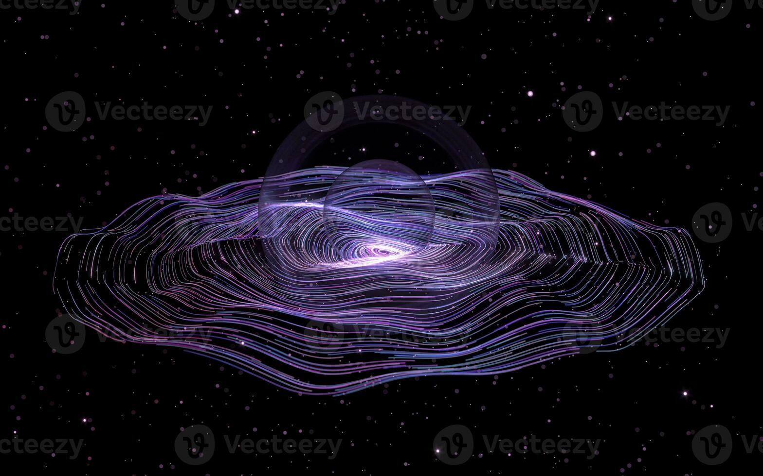 Purple curve lines vortex with huge bubble, 3d rendering. photo