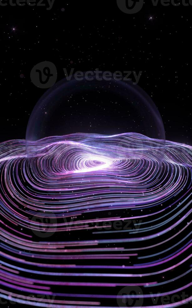Purple curve lines vortex with huge bubble, 3d rendering. photo