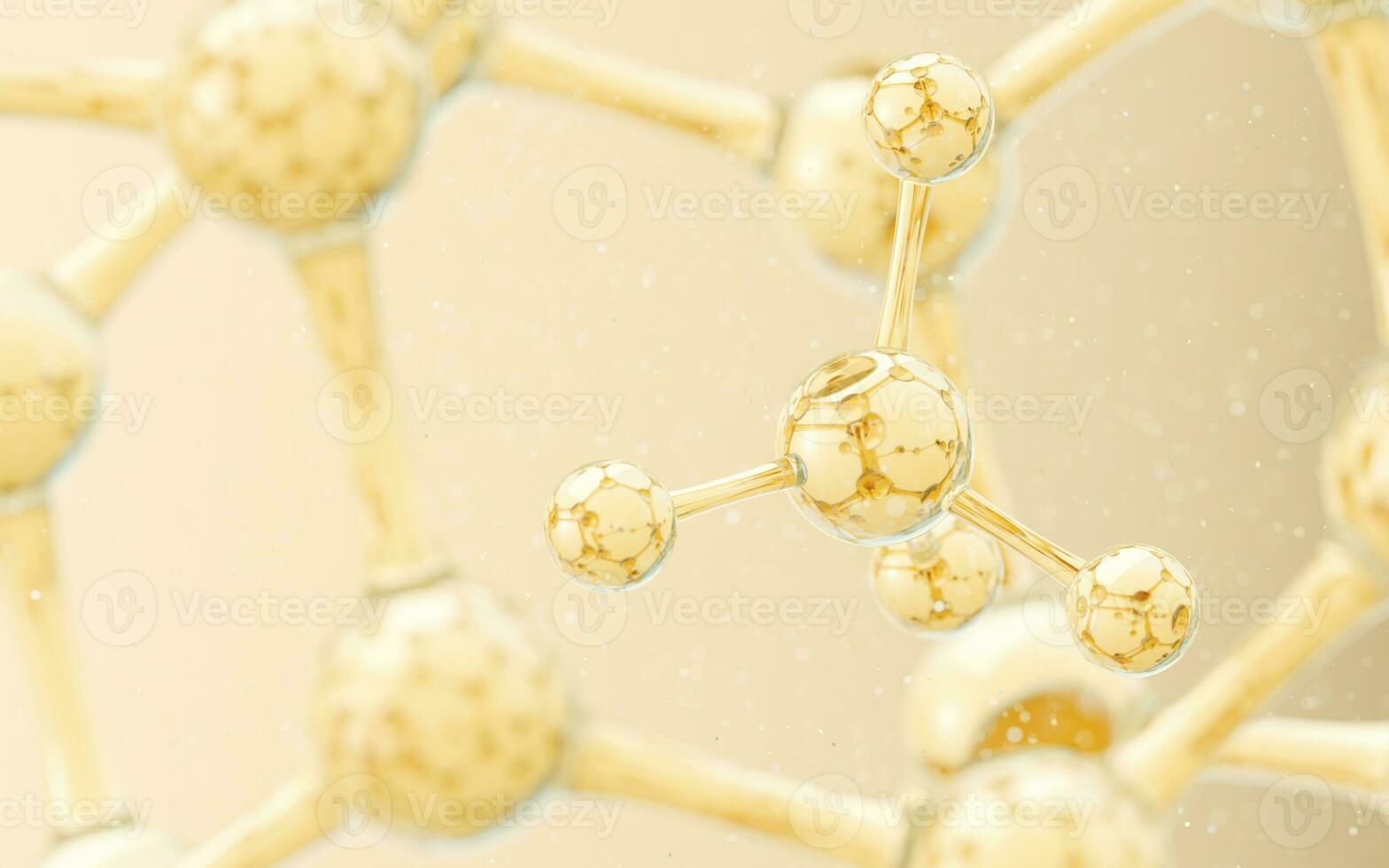 Cell structure with golden background, 3d rendering. photo