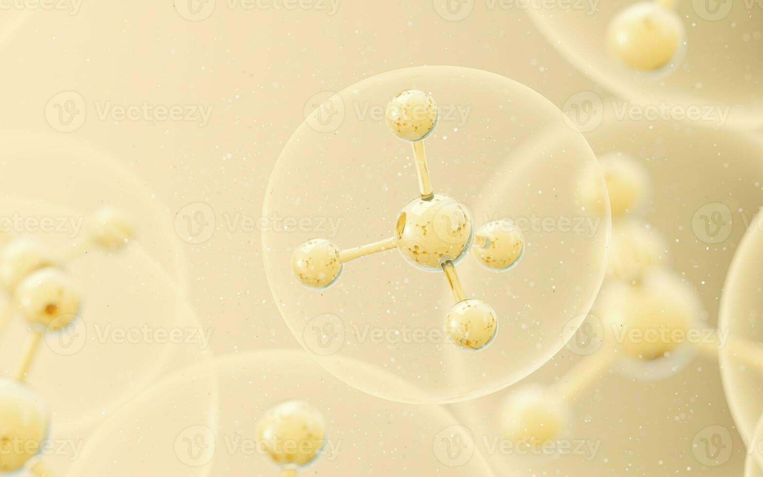 Cell structure with golden background, 3d rendering. photo