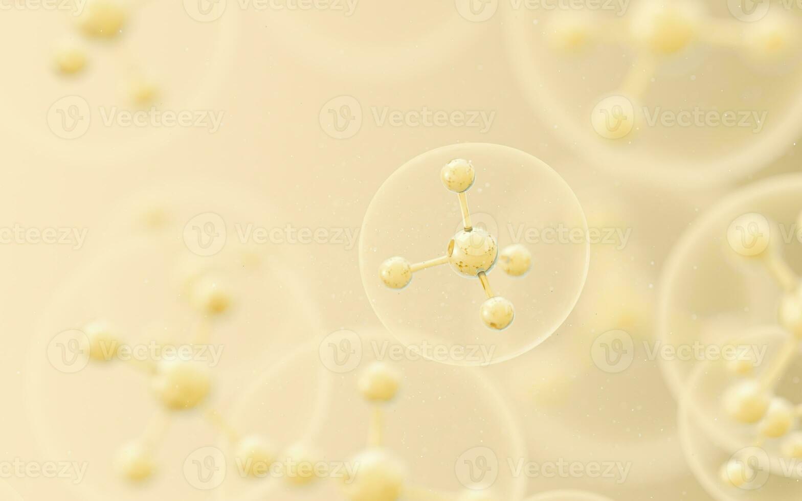 Cell structure with golden background, 3d rendering. photo