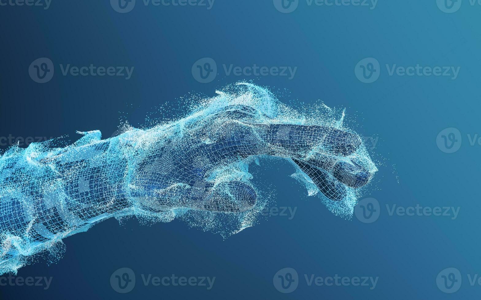 Glowing particles and digital hand, 3d rendering. photo