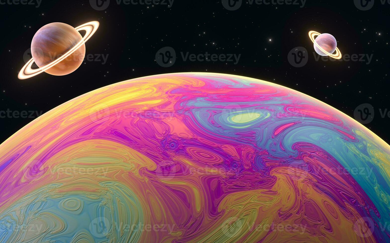 Colorful planet with black background, 3d rendering. photo