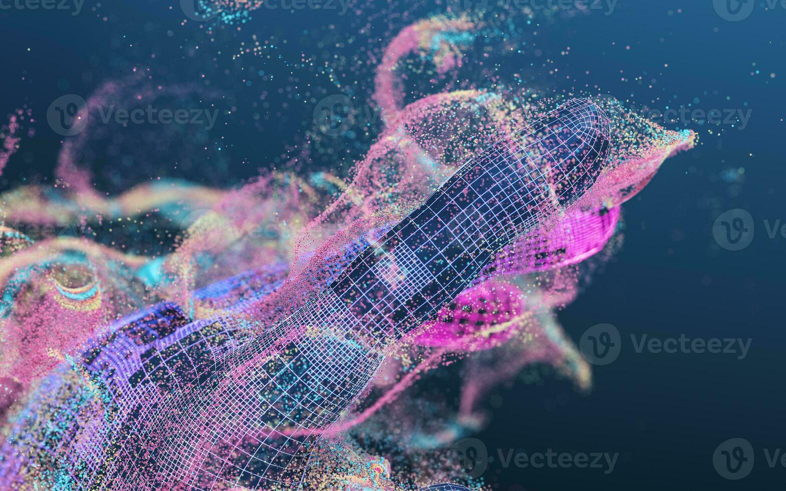 Glowing particles and digital hand, 3d rendering. photo
