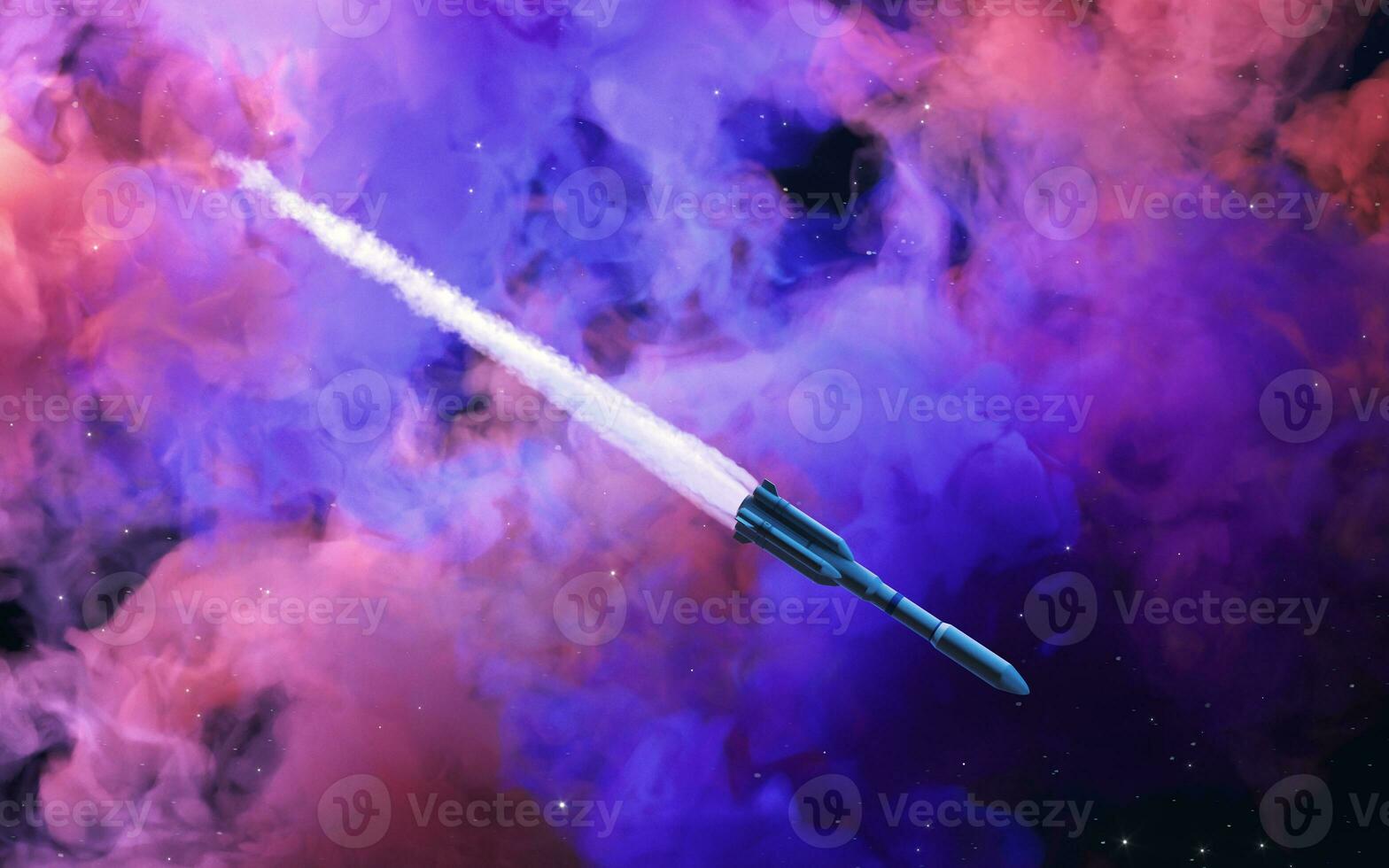 Rocket and nebula, 3d rendering. photo