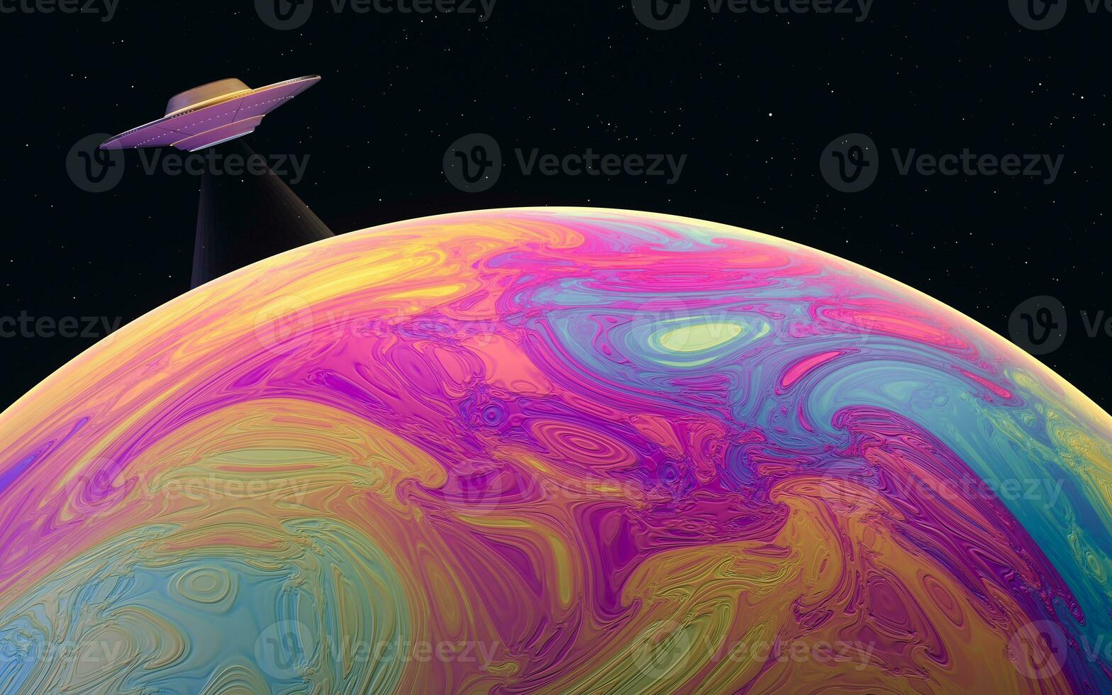 Colorful planet with black background, 3d rendering. photo
