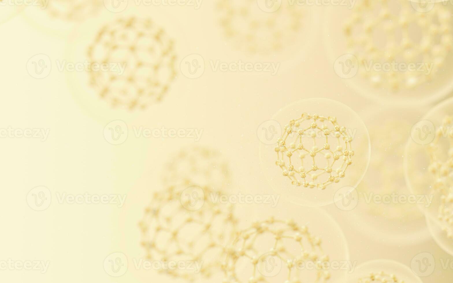 Cell structure with golden background, 3d rendering. photo