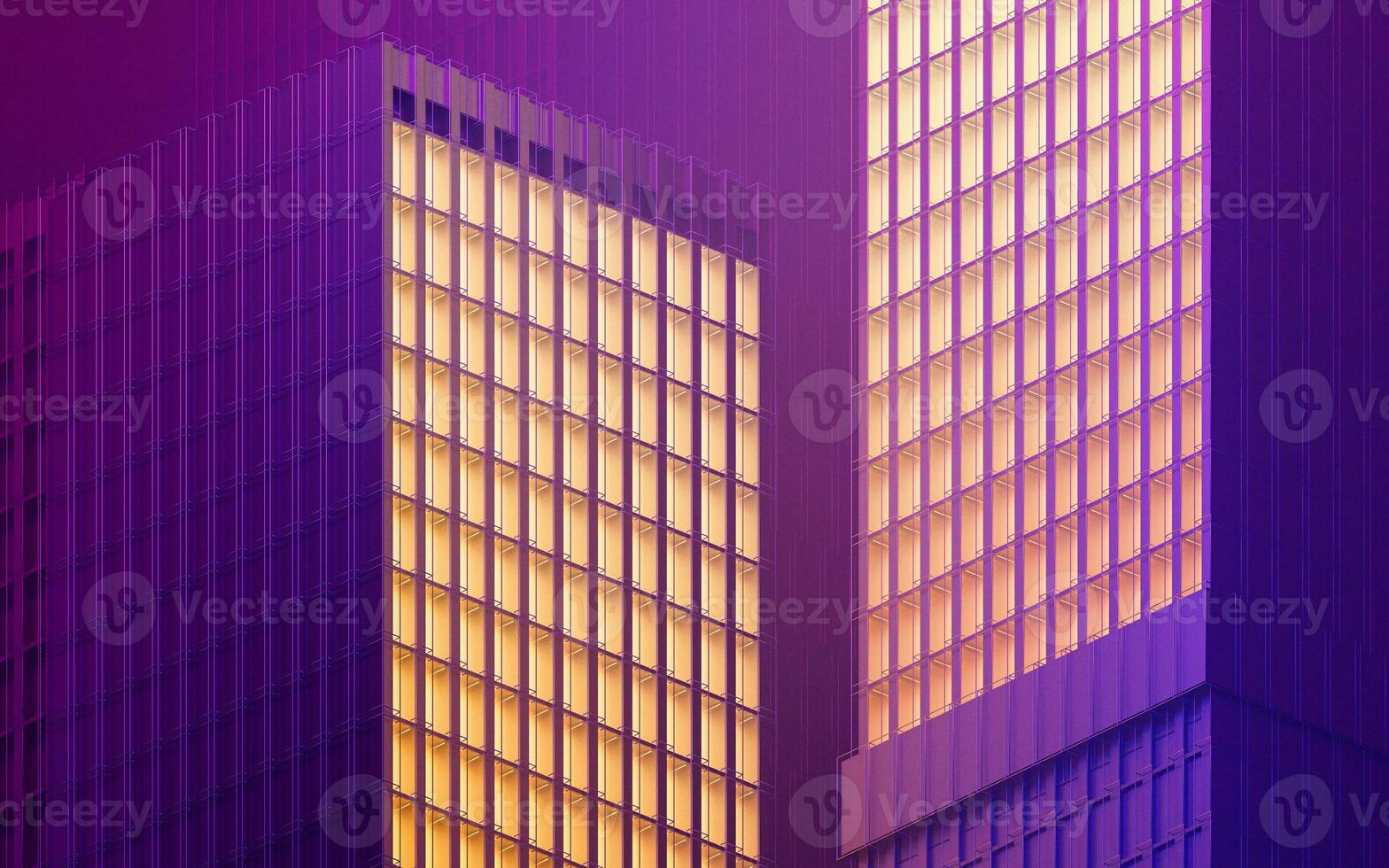 Urban building at night, modular building,3d rendering. photo