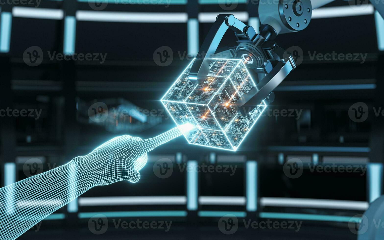 Robotic arm and smart finger, 3d rendering. photo