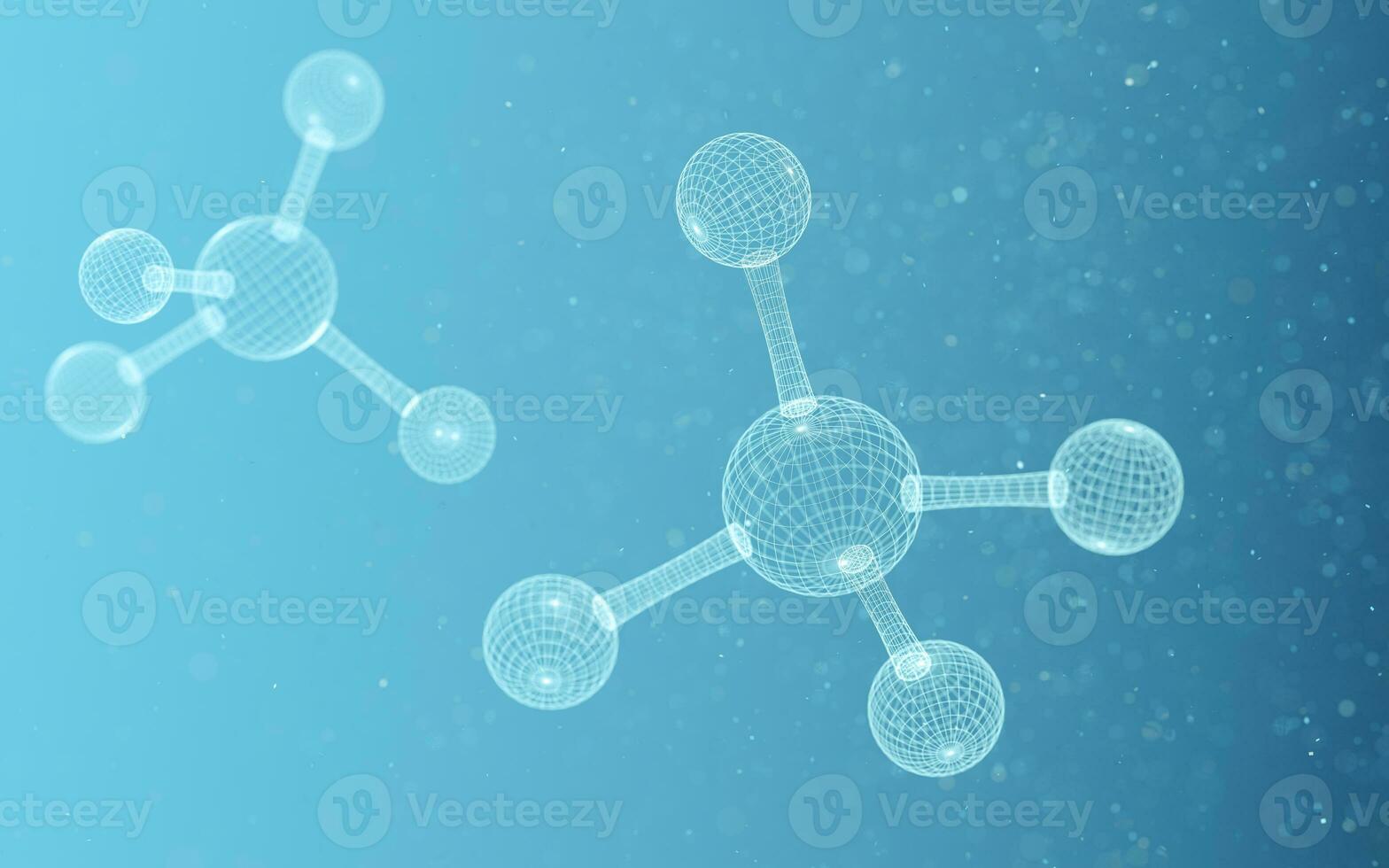 Chemical molecule with blue background, 3d rendering. photo