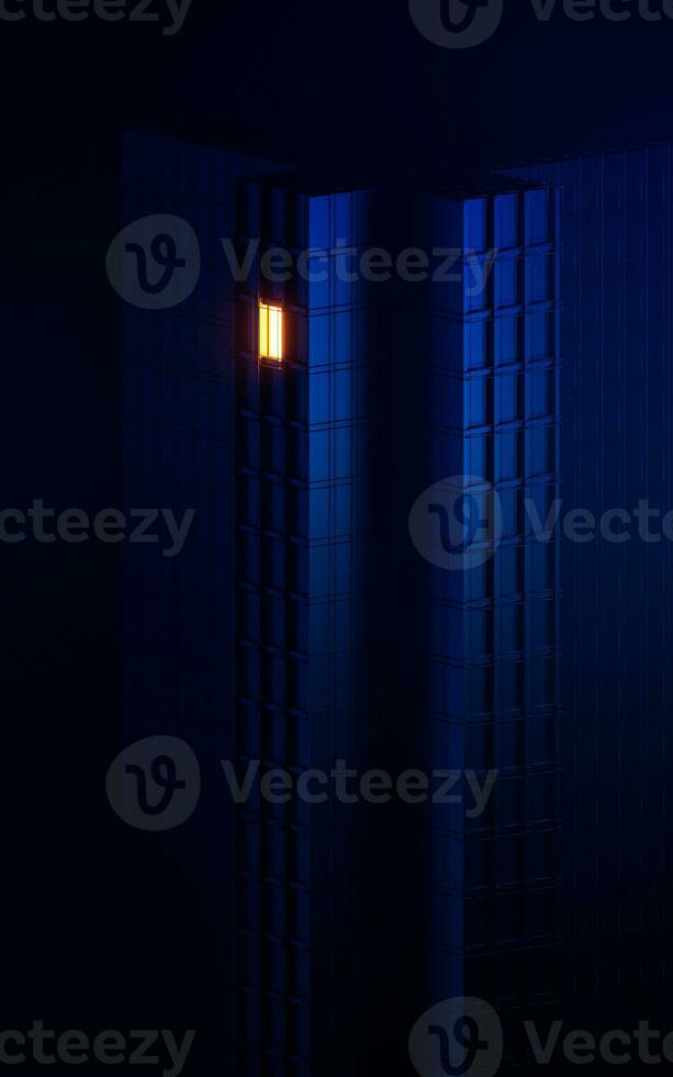 Urban building at night, modular building,3d rendering. photo