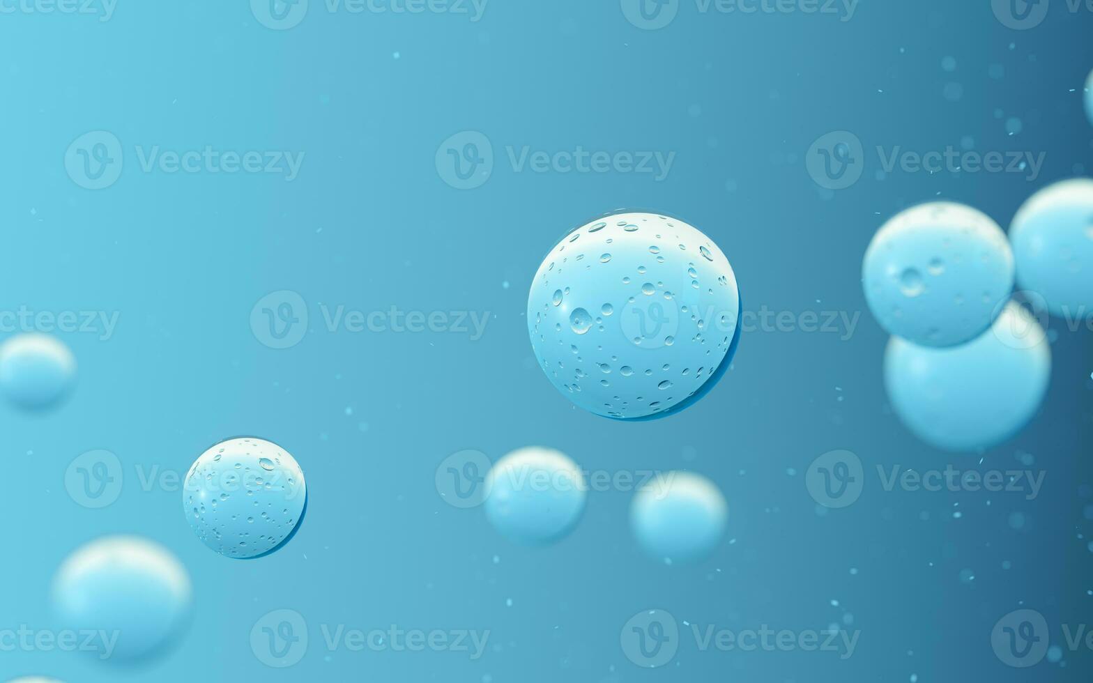 Water droplets and molecular structure, 3d rendering. photo