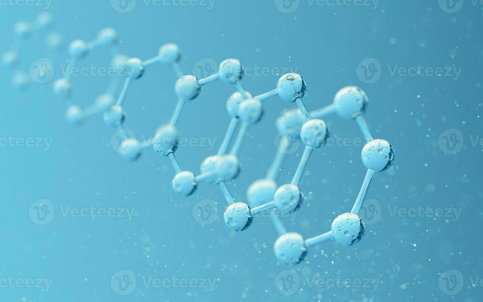 Chemical molecule with blue background, 3d rendering. photo
